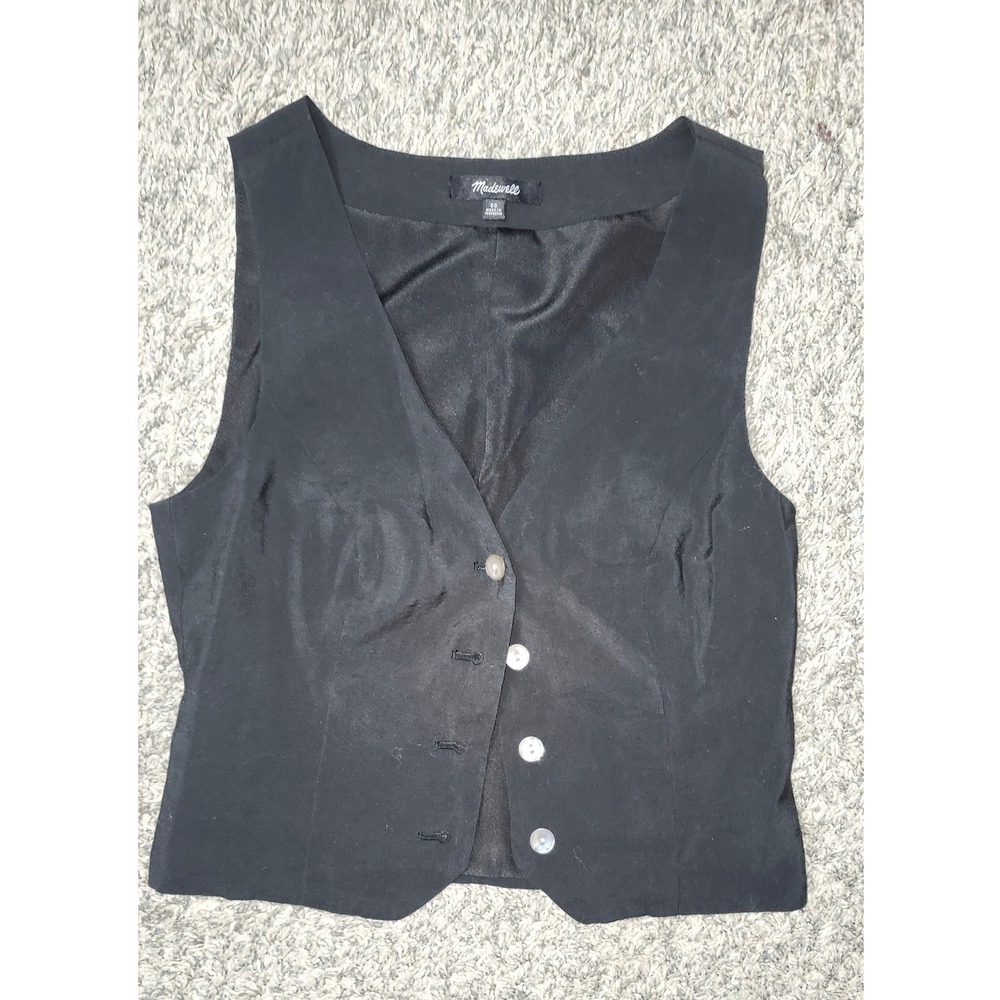 Madewell Womens Black Tailored‎ V-Neck Button Front Sleeveless Vest Top Size 00